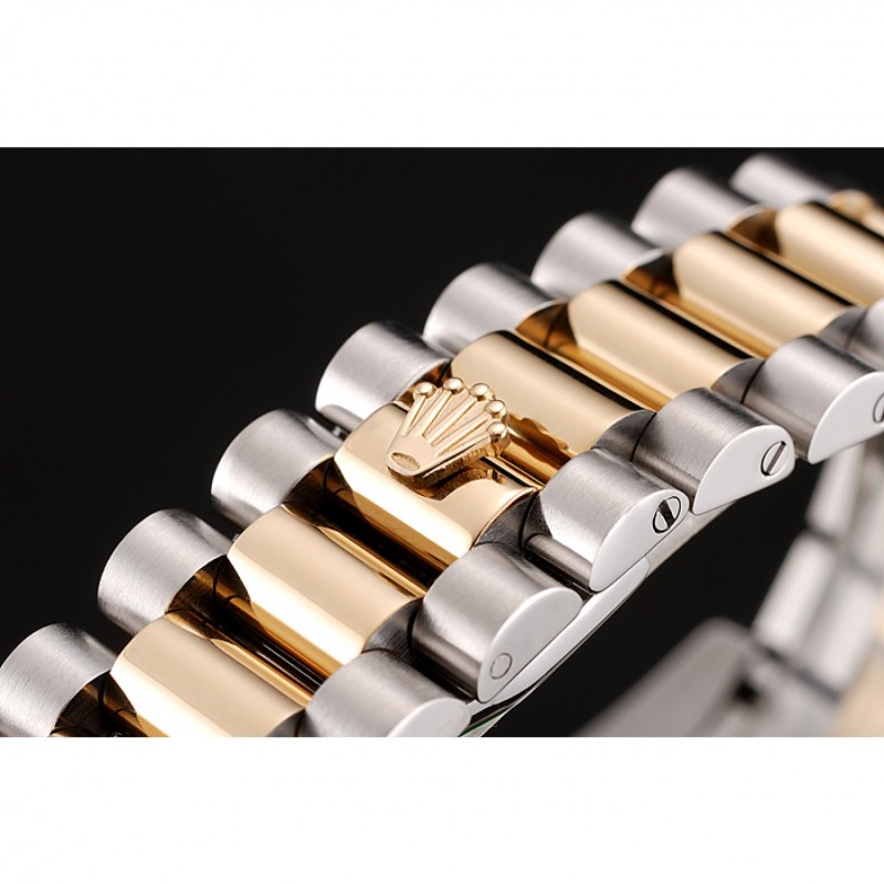 ¡Presentamos el Rolex Day-Date Black Dial Gold Diamond Case Two Tone Stainless Steel Bracelet 1453976 Replica Watches!