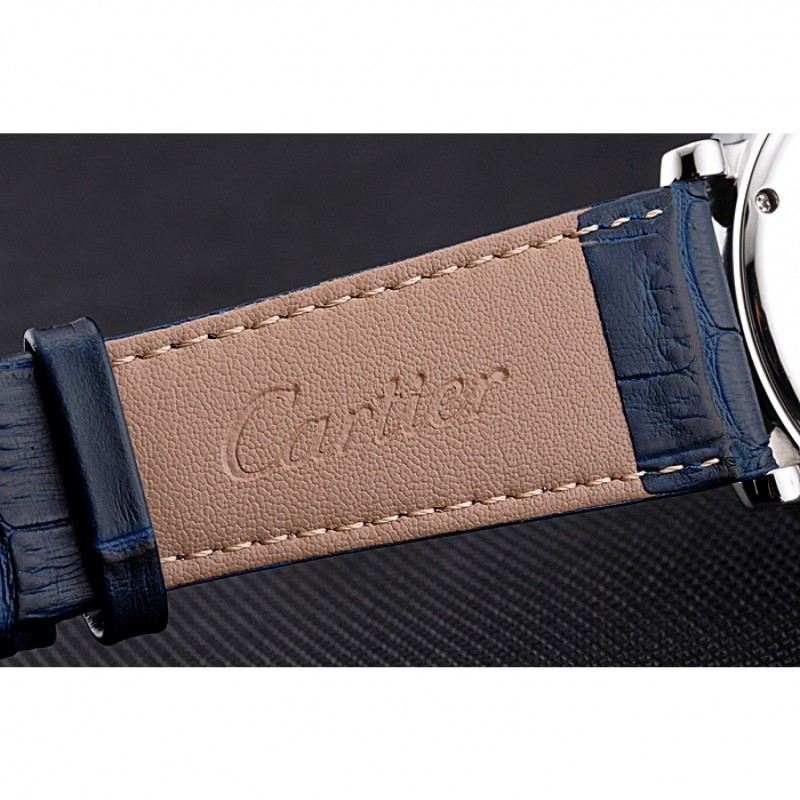 Cartier Rotonde Chronograph Black Dial Stainless Steel Case Blue Leather Strap Replica Watches